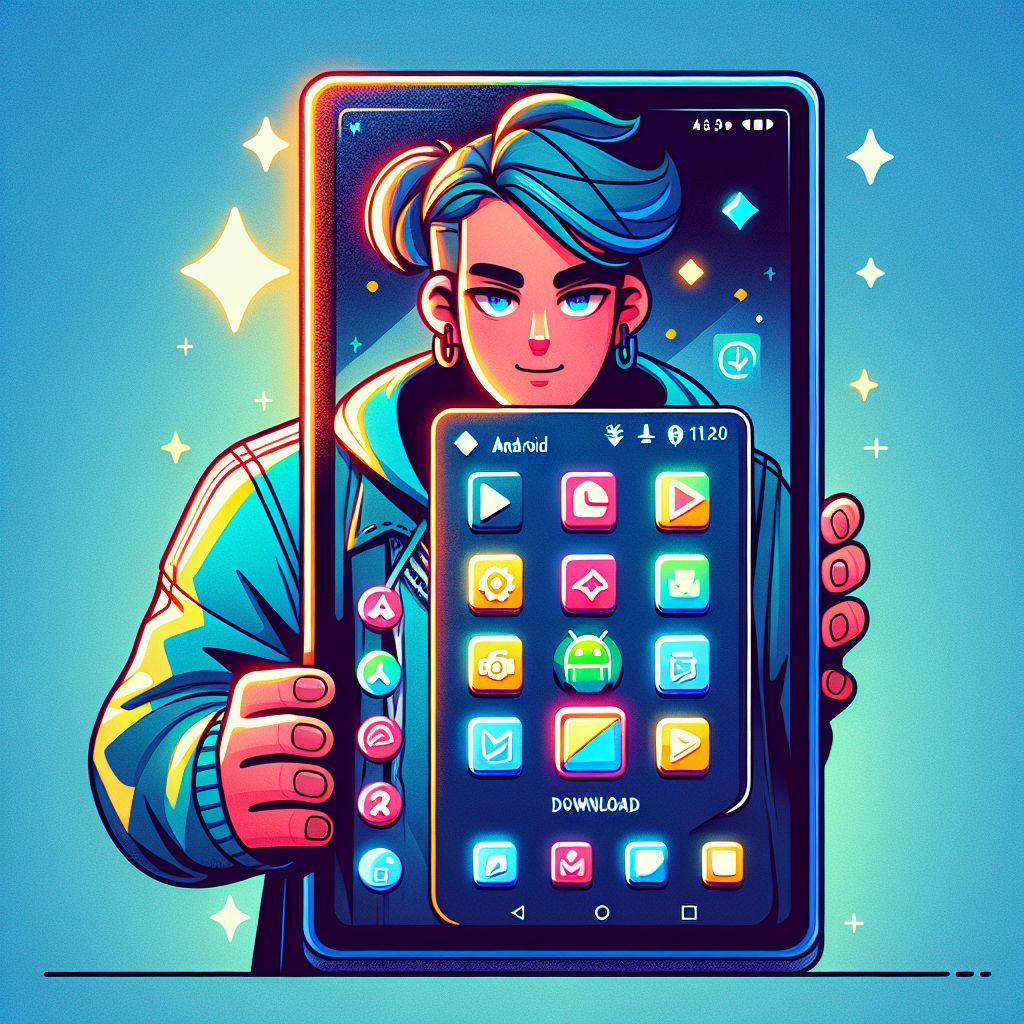 স্মার্টফোন এবং গেমিং আইকন সহ CK4444 কার্টুন-স্টাইল মোবাইল অ্যাপ চরিত্র