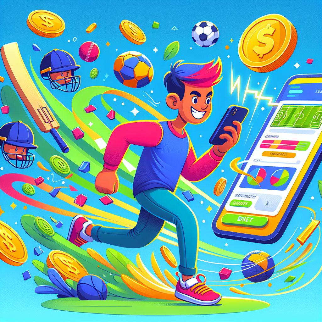 স্মার্টফোন এবং কয়েন সহ CK4444 থিমযুক্ত কার্টুন স্পোর্টস বেটিং চরিত্র